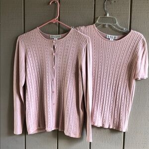 Casual Corner 100% Silk Cardigan & Short Sleeve Top Set